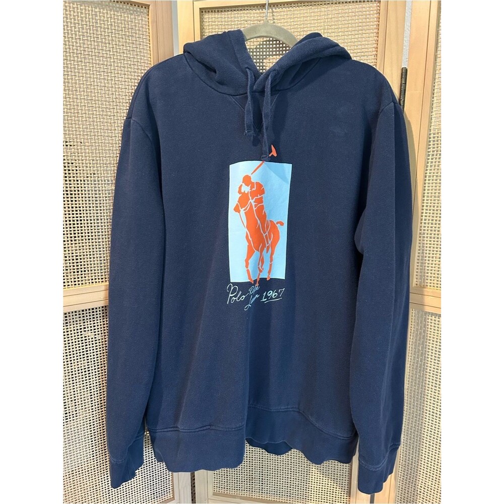 Ralph Lauren Navy Hoodie with Orange Polo Graphic